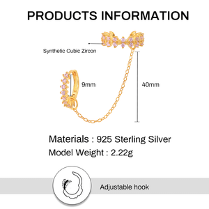 Aros de Cristal Conectados a una Cadena de Oro, Pendientes a Juego, Plata de Ley S925, Chapados en Oro - Product Image 2