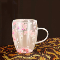 Meilleures ventes Tasse en verre à double paroi isolée en borosilicate écologique de luxe pour boire du café Décoration de fleurs séchées de cuisine