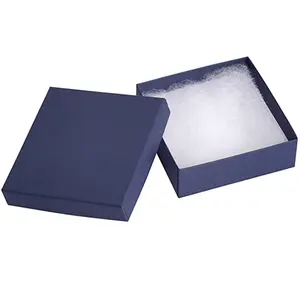 Custom size unique design surprise navy blue silver logo two pieces lid and base square skin care jewelry gift cardboard box