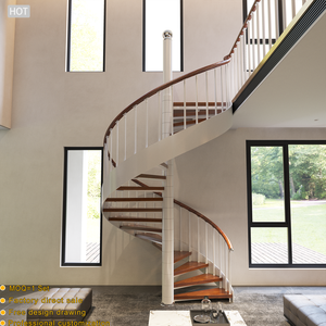 Escalier en colimaçon de villa de luxe, facile à installer, sans soudure, marches en bois massif intérieures, escalier hélicoïdal, couleur personnalisée - Product Image 1