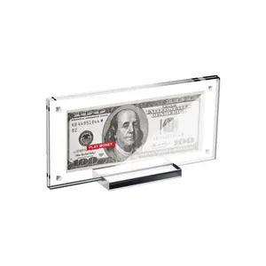 Transparent Acrylic Dollar Bill Display Frame Holder Money Magnetic Photo Frame With Base