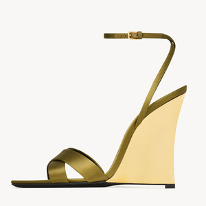 Nouveaux modèles de sandales à talons compensés hauts pour femmes, à bout ouvert pointu, avec boucles à la cheville et brides croisées, style habillé - Product Image 1