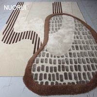 Alfombra de Forma Irregular, Geométrica, con Diseño de Patchwork, Hecha a Mano, de Pelo Alto y Bajo, Abstracta, de Lana de Nueva Zelanda y Fibra de Bambú