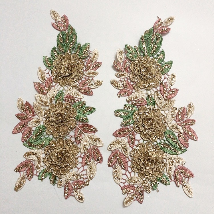 Colorful shiny glitter lace 3d applique sew on patches for clothing LT2295A