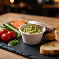 Gobelet à sauce en bagasse de canne à sucre compostable de 2 oz avec couvercle, gobelet à condiments rond jetable biodégradable pour vente en gros à emporter
