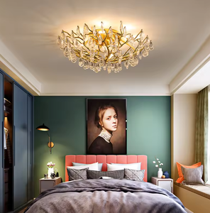 Hôtel de mariage de haute qualité Luxueux or laiton branche cristal goutte de pluie lustre de plafond moderne - Product Image 5