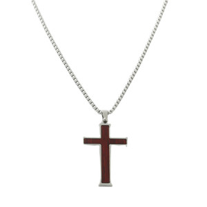 yunnique Men's Stainless Steel <b>Cross</b> Pendant With Wood Inlay Geometric Necklace 120152 - Product Image 3