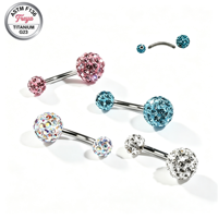 Freya ASTM F136 Titane Nouvelle Mode Anneau de Nombril avec Boule en Strass CZ, Bijou de Piercing de Nombril, Barbell Courbé pour Piercing Corporel
