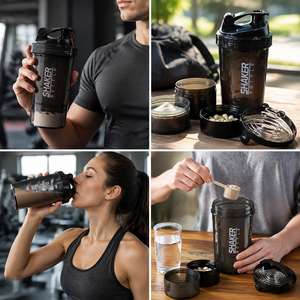 Botella Mezcladora de Proteínas 3 en 1 con Logotipo Personalizado, 500 ml |   Vaso mezclador para gimnasio sin BPA con contenedor para polvo y pastillero para regalos deportivos - Product Image 6