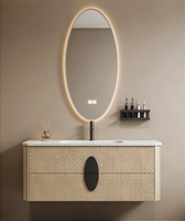 Meuble-lavabo double vasque flottant moderne, armoire de salle de bain murale sur mesure avec miroir LED ovale intelligent pour salle de bain de luxe
