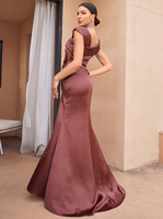 Robe de soirée formelle en satin haut de gamme, asymétrique, sans manches, plissée, ajustée, avec fente haute, pour dîners, mariages et fêtes