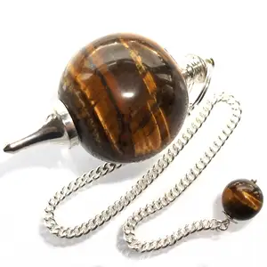 Hot Sell Tiger Eye Round Ball Pendulums Crystal Pendulum Comes With Healing Stone Chakra Stone For Emf Protection Used As Chakra