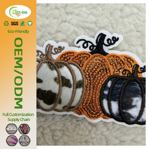 High Precision Pumpkins Graphic Sew on Sequin Embroidery White Full <b>Edge</b> Flat Embroidery Patches for Clothing Sweater Bags - Product Image 1