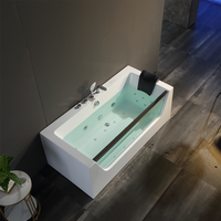 Baignoire d'angle autoportante avec hydromassage et bulles, 1720 mm, verre trempé, design moderne et minimaliste pour usage intérieur/extérieur
