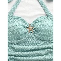 Top Halter Personalizado para Mujer 2026, Camiseta de Punto Fruncida Transpirable de Verano con Detalle de Estrella de Mar, 100% Poliéster