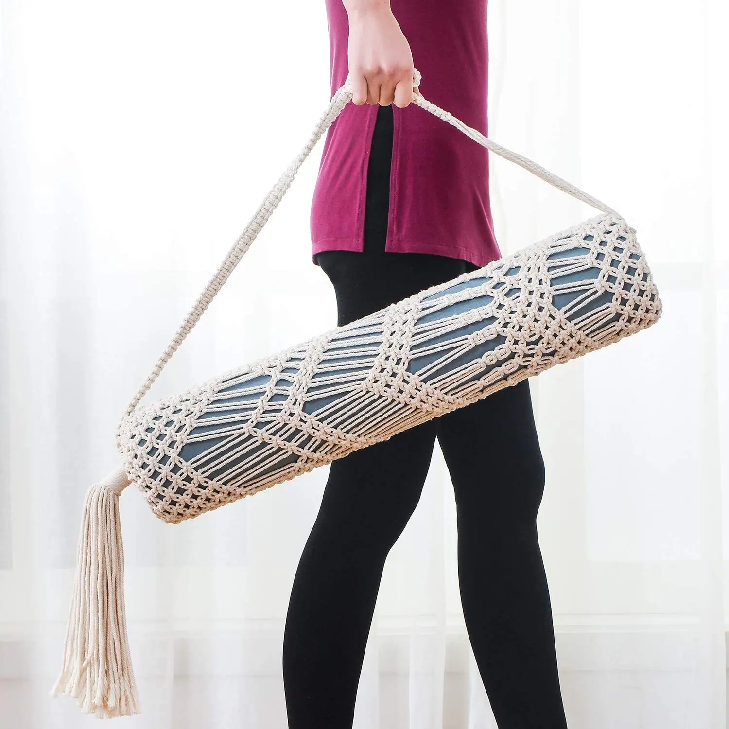 Crochet Macrame Yoga Bag Yoga Mat Tote Sling Fitness Supplies Yoga Mat Carry Bag