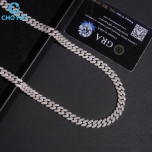 Cadena de Eslabones Clásica de Plata de Ley 925 con Baño de Rodio y Moissanita, Venta al por Mayor, Cadena de Lujo con Corte Brillante Redondo - Product Image 3