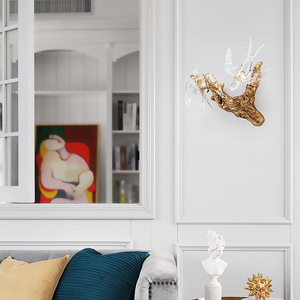 Lampada da parete in materiale alluminio camera da letto luce nordica decorazioni per la casa di lusso Art Design applique da parete in metallo a forma di <span class=keywords><strong>rondine</strong></span> in cristallo - Product Image 3