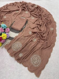 Reglance Traditional Handcrafted Cutdana Khatli Rangoli Crushed Material Mirror <b>Saree</b> Heavy Moti Border Pallu Butta Work Blouse - Product Image 1