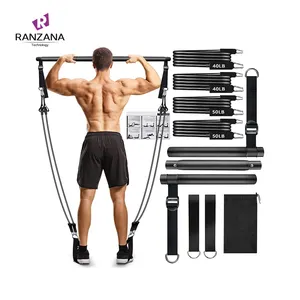 Barra per Pilates portatile con fasce di resistenza da 4 pezzi Fitness Stretching Body Workout 3 sezioni Pilates Bar Stick