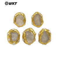 WT-MPR135 Top Qualité Excellents Femmes Et Hommes Bijoux Or Galvanisé Avec Taille Réglable Cristal Brut Quartz Pierre Anneaux