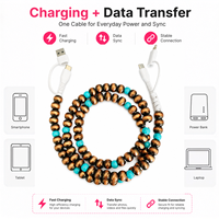 Câble de charge FASHLINK Western Turquoise perlé 4-en-1 USB Type C multi-connecteur, accessoire de mode bohème