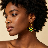 Ensemble de bijoux en acier inoxydable couleur or 18 carats avec pendentif carte de la Jamaïque et boucles d'oreilles pendantes, motif drapeau jamaïcain des Caraïbes
