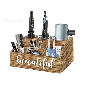 Organizador de cosméticos de madera, caja de almacenamiento de escritorio para maquillaje, secador de pelo, herramientas, estante de bambú de 3 niveles - Product Image 5