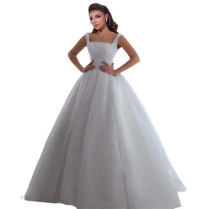 White Ball Gown Wedding Dress Square Neckline Tulle Backless Lace Princess Style Bridal Gown JM369 - Product Image 4