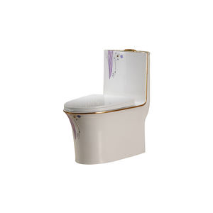 高級デザインゴールデンとホワイトカラー自立型セラミックワンピーストイレ - Product Image 4