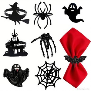 Anillos y Clips para Servilletas <span class=keywords><strong>de</strong></span> Halloween al por Mayor, Estilo Americano, Araña Negra, Fantasma, Murciélagos, Aleación, para Decoración <span class=keywords><strong>de</strong></span> Halloween - Product Image 1
