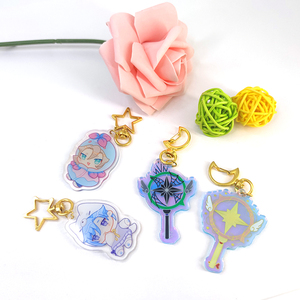 Safety Keychain Accessories Bulk Cute Character Printed Epoxy Acrylic Keychain With Glitter Plastic Charm