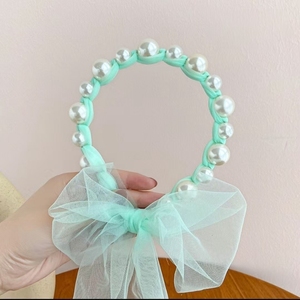 Accessorio per capelli con nastro di perle per bambina, accessorio per capelli intrecciato in tulle fatto a mano per bambina - Product Image 4