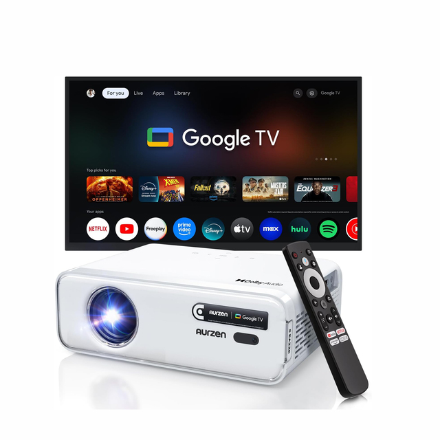 Aurzen EAZZE D1G Portable Google TV 4K Supported Smart Projector Auto Focus Keystone Dolby Audio Projector for Home Outdoor Use