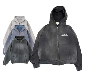 Sudadera con capucha de lujo personalizada, bordada, estilo streetwear, de lana, lisa, vintage, oversize, con lavado ácido, efecto desgastado por el sol y con cremallera - Product Image 1