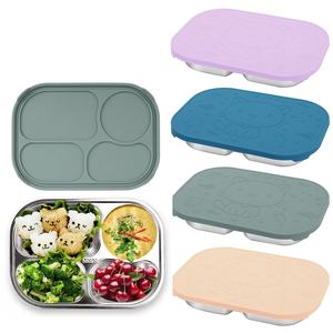 New design stainless steel children's leak-proof <b>lunch</b> box with silicone lid food container silicone <b>lunch</b> box luxury bento box - Product Image 1
