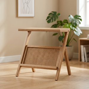 Bayshore Magz Modern Teak Z-Shape Double Tier Rack 500x370x560mm Multifunctional Brown Storage <b>Holder</b> <b>Standing</b> Type for Living - Product Image 4