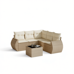 Ensemble de canapés de jardin en rotin beige 6 places, mobilier d'extérieur au design contemporain résistant aux intempéries - Product Image 1