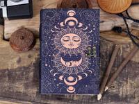 Carnet en cuir vintage personnalisé pour hommes et femmes, promotion, logo personnalisé, carnet de croquis soleil et lune, papier aquarelle, style mini