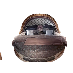 Cama de tamaño Queen europea con mesita de noche, cama redonda de alto brillo para dormitorio, moderna, madera de teca antigua, princesa - Product Image 1