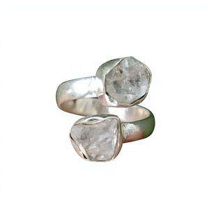 Natural <b>Crystal</b> 925 Sterling Silver Bezel Setting Gemstone <b>Ring</b> Minimalist Geometric Unisex Everyday Wear - Product Image 1