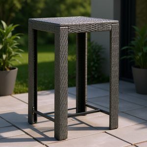 Table de bar carrée en rotin gris, design moderne, pour usage extérieur - Product Image 2