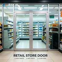 Porte battante moderne en aluminium et verre à fort trafic avec isolation acoustique pour magasin de détail, supermarché, supérette, usage commercial