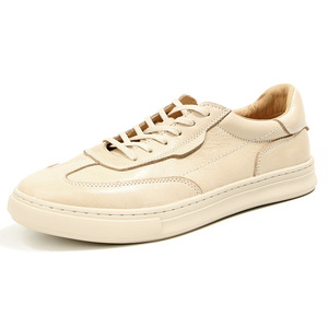 Off <b>White</b> Slightly Distressed Vegetable Tanned Leather Sneakers <b>Lace</b> Up Cushioned Youth Walking Style Shoes - Product Image 1