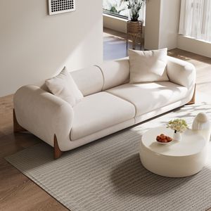 Nordic Cream Fabric <b>Sofa</b> Straight Semicircular Upholstered <b>Foam</b> Filling For Home Small Apartment - Product Image 2