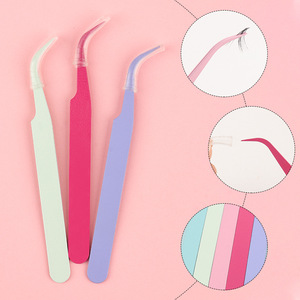 Mini Colorful Eyelash Tweezers Curved Stainless Steel Precision Tools For Beauty Salon And Home Use - Product Image 1