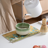 Bol à Matcha Classique en Porcelaine Fine 500ml à Bordure Florale, Ensemble Cérémonie du Thé Matcha Japonais, Écologique et Résistant à la Chaleur - Vente Chaude