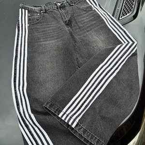 Sun Faded Custom Designer Striped Acid Washed Vintage Hip Hop High Waist Sun Faded Heavyweight Denim Baggy <strong>Men</strong> Streetwear <strong>Jeans</strong> - Product Image 1