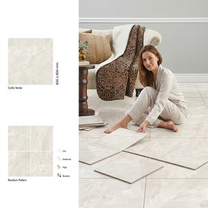 Azulejos de Porcelana Pulida Caligzo con Aspecto de Travertino Gris, 600x600 mm, Efecto Piedra Brillante para Pisos - Product Image 2