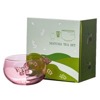 Bol à matcha en verre résistant à la chaleur, design papillon, 18 oz, traditionnel japonais, cérémonie du thé, fouet